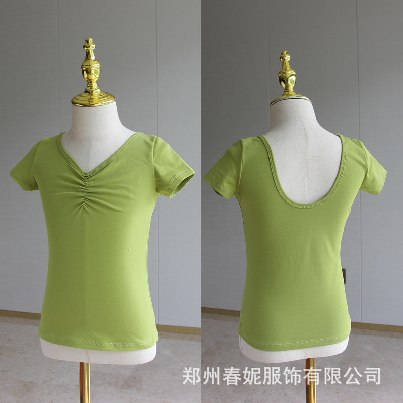 子供ダンス服女の子夏半袖 Tシャツ中国民族舞踊バレエスプリットセットスリム半袖トップ|undefined