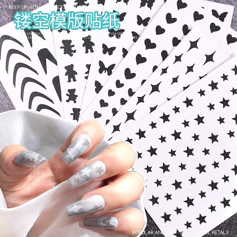 Nail Art Spray Painting Template Stickers Hollow Butterfly Starburst Bear Heart Airbrush French Nails with Adhesive Cute