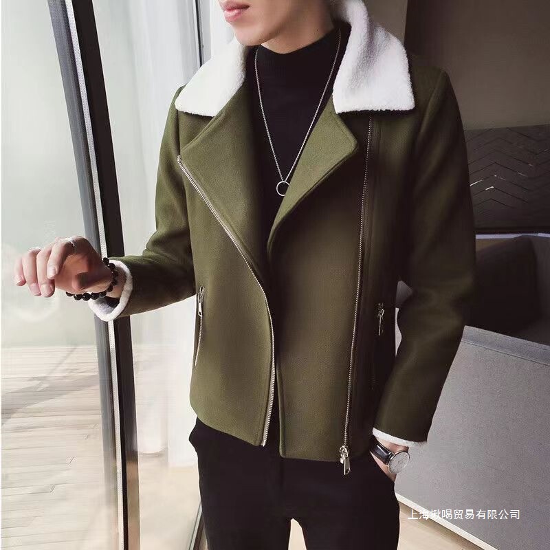 Autumn and Winter Woolen Jacket Men's Korean Style Trendy Casual Lapel Coat Thickened Woolen Windbreaker Jacket