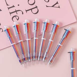 Transparent push six-color ballpoint pen student examination stationery push gel pen high color value black sign pen wholesale