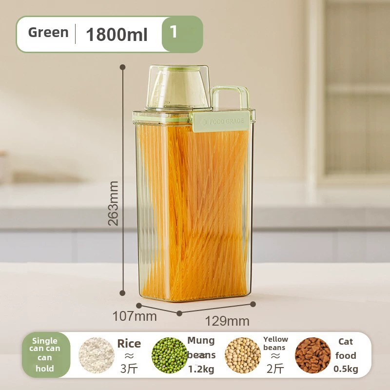 Sealed storage container, moisture‑ and pest‑proof, measuring‑cup lid, 1.3–1.8 L