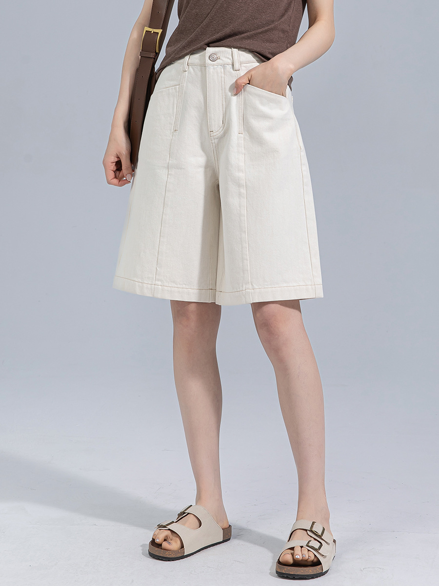 Quần short denim ống rộng cạp cao Xingge dáng suông mùa hè — Màu xanh lam