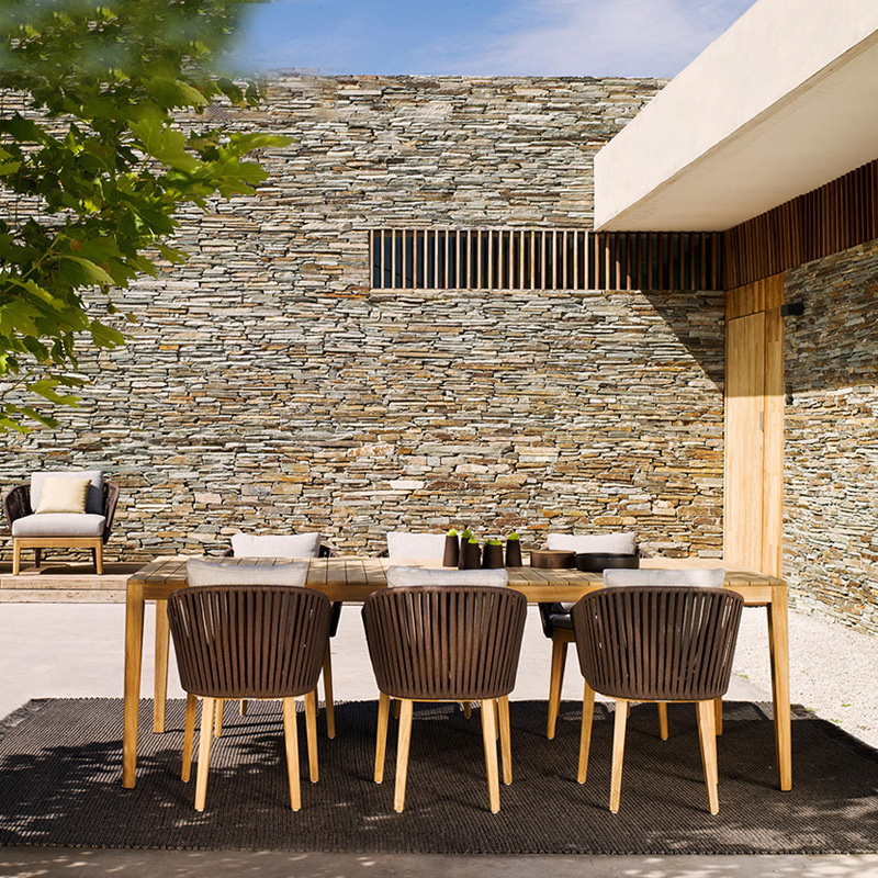 Muebles de jardín al aire libre sala de estar silla de caña sofá combinación de madera maciza caña sofá patio al aire libre chalet sofá de madera de caña