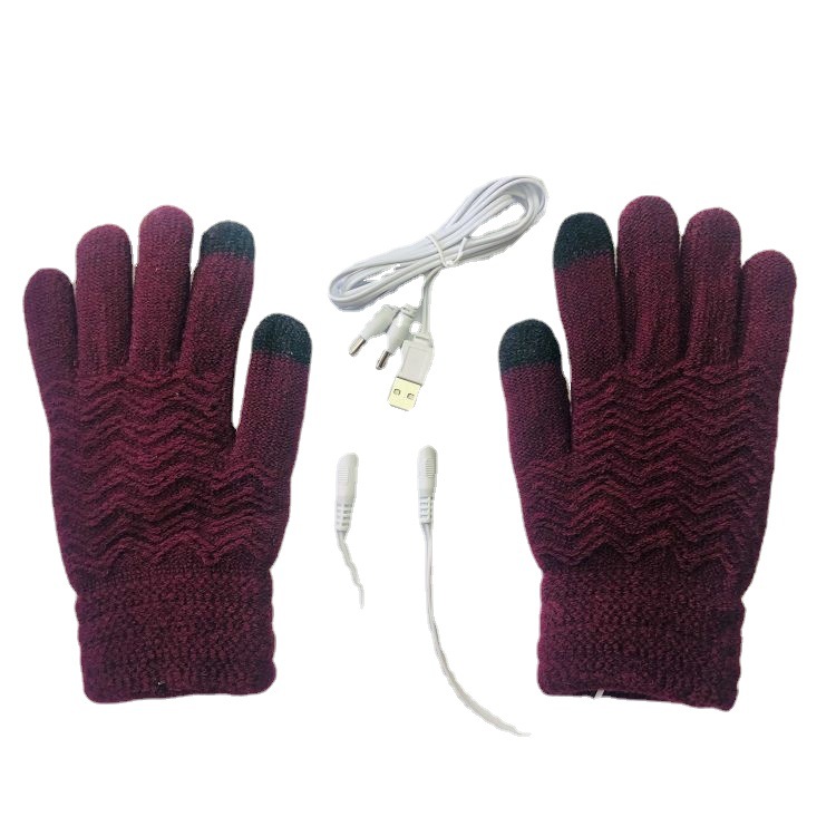 FUENTE Guantes de calefacción eléctrica de pantalla táctil de punto de 5 dedos para mujer Guantes de calefacción eléctrica USB banco de energía al aire libre