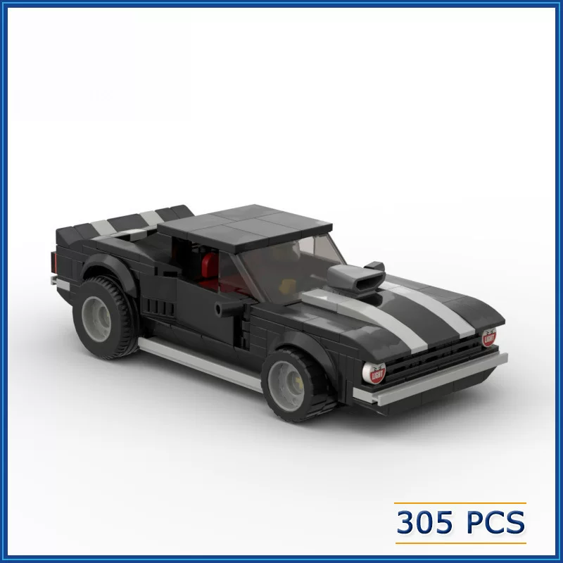 MOC Творческие маленькие крупинки и блоки дронов 1969 Комаро DIY Детские боевые игрушки машина MOC-58256