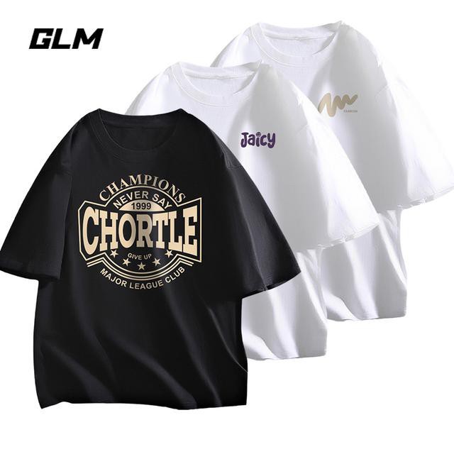 GLM 여름 인기상품 캐주얼 고급 라운드넥 남성 반팔 티셔츠 트렌디 브랜드 루즈핏 만능 상의 ins
