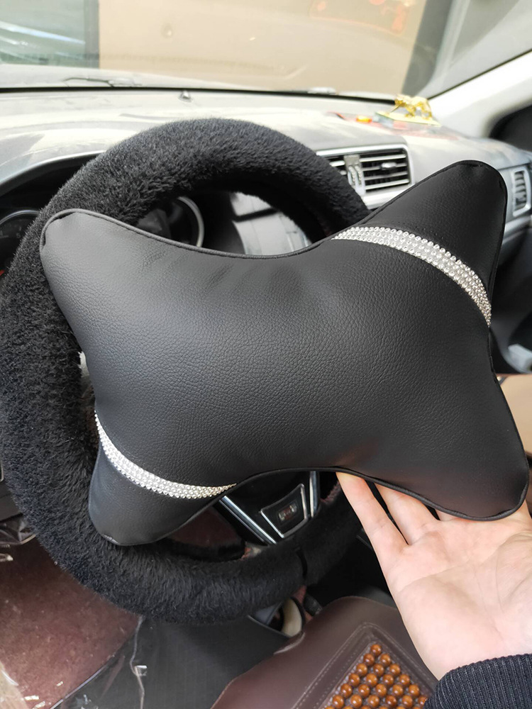 Diamond headrest a pair of car pillow car cervical pillow pillow leather Korean fashion car headrest neck pillow