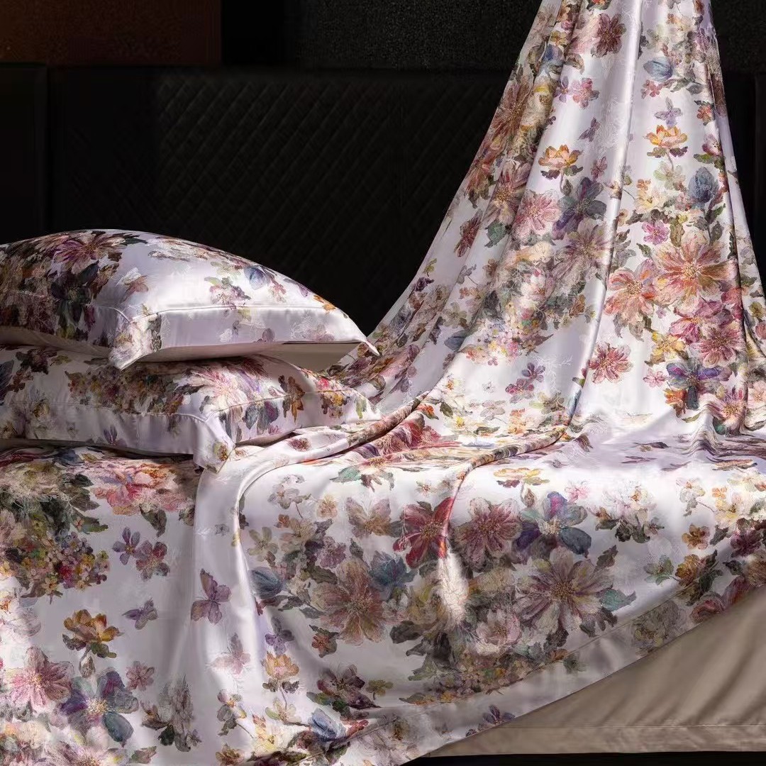 高端都市贵妇风100S天丝棉锦锻提花四件套软糯丝滑裸睡被套床品