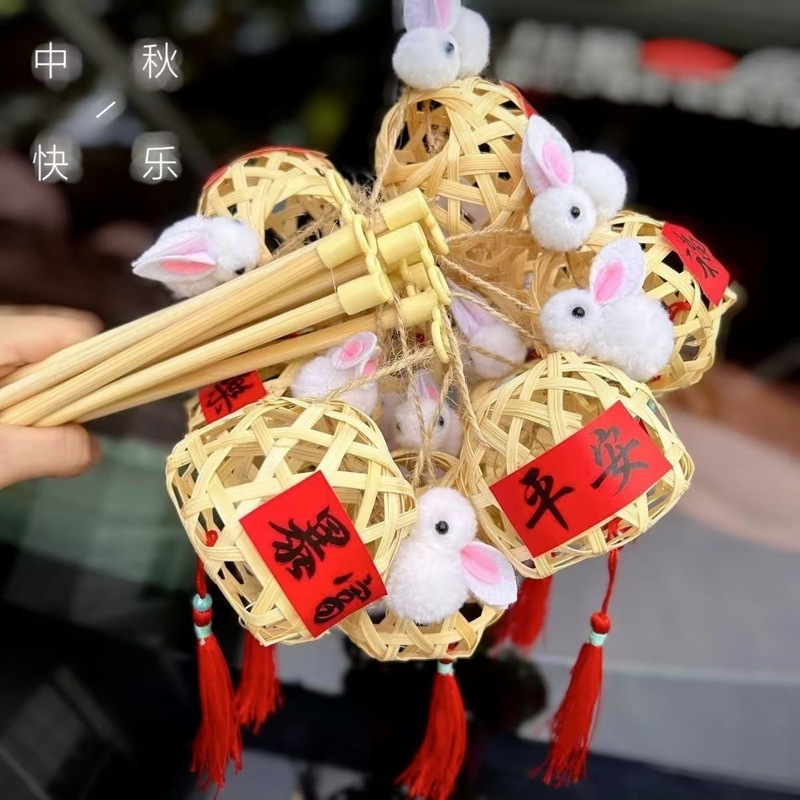2025中秋節のレトロなウサギの提灯diy子供の製作材料は古風の玉のウサギの花の明かりを包んで屋台を並べて卸売りします。|undefined