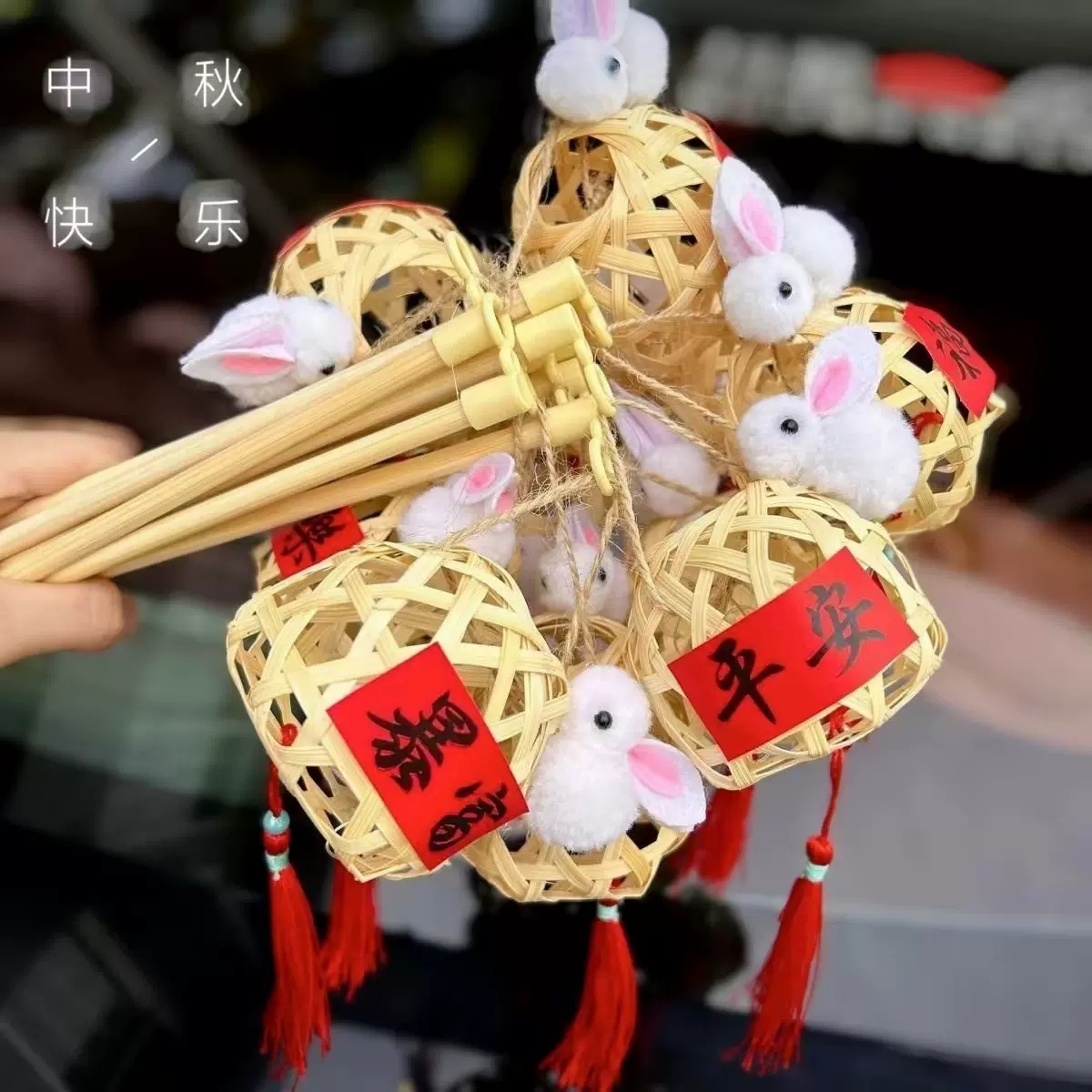 批发八月十五竹编小灯笼儿童手工diy小礼品手提古风装饰灯笼摆摊