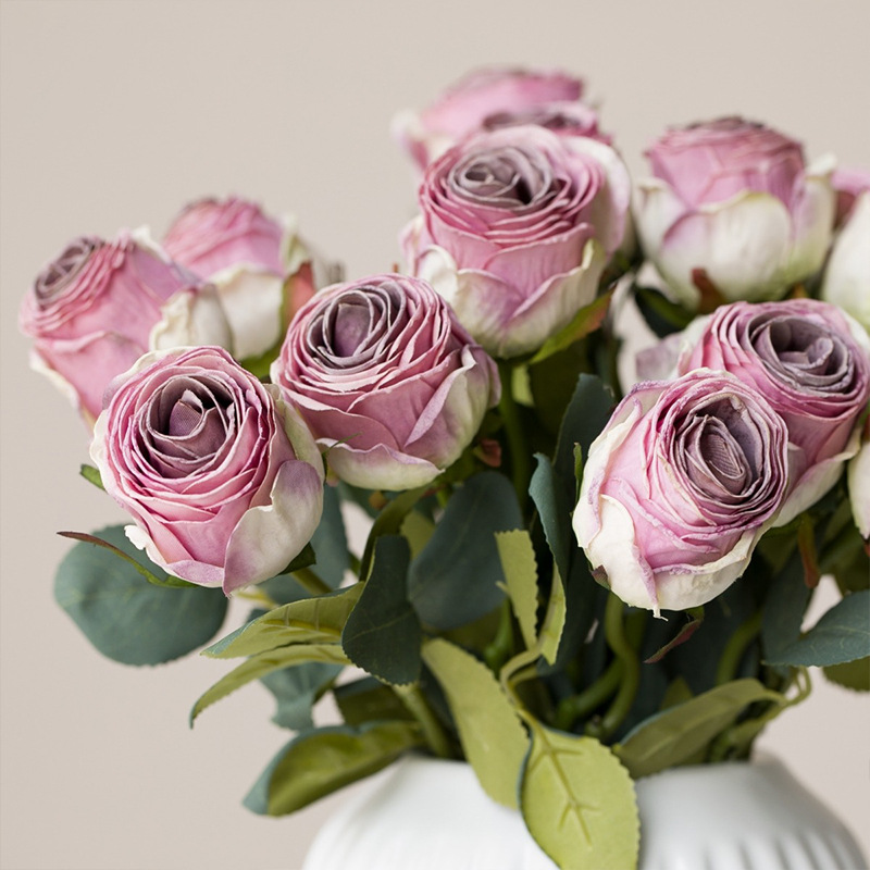 Umetna roža, posušena roža, žgani rob, šopek vrtnic, dnevna soba, dekoracija spalnice, plastična roža, svilena roža, lahka luksuzna dekoracija_voghion.com