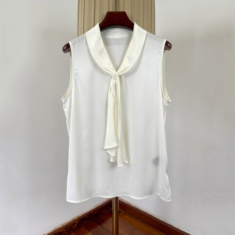 Intellectual Commuting Silk Sleeveless Shirt for Women, Summer Elegant Style with Fluttering Collar, Slimming and Versatile, Simple Mulberry Silk Top