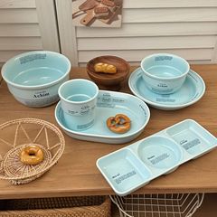 高级蓝色字母陶瓷餐具家用ins一人食餐具套装日式餐盘意面椭圆盘