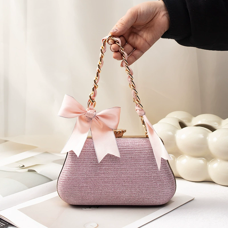 Bag, chain, woven metal handheld accessories, decorations with bow