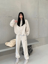 白灰色加绒加厚秋冬季卫衣运动套装女韩版显瘦时尚洋气休闲两件套
