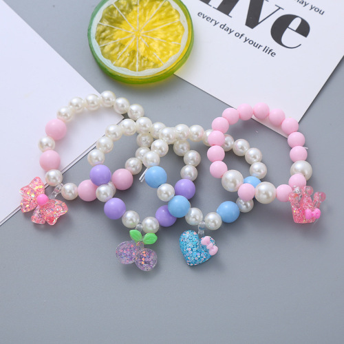Handmade Beaded Necklace with Colorful Resin and Pearl-like Drops for Girls - Princess Style Children's Necklace