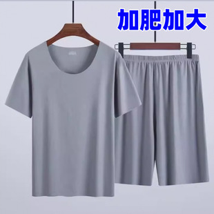 Exotic Size Ice Silk suit Men's Casual Sports Home Wear Short-sleeved Shorts Half-length Pants 150.00kg Pajamas Two-piece Set