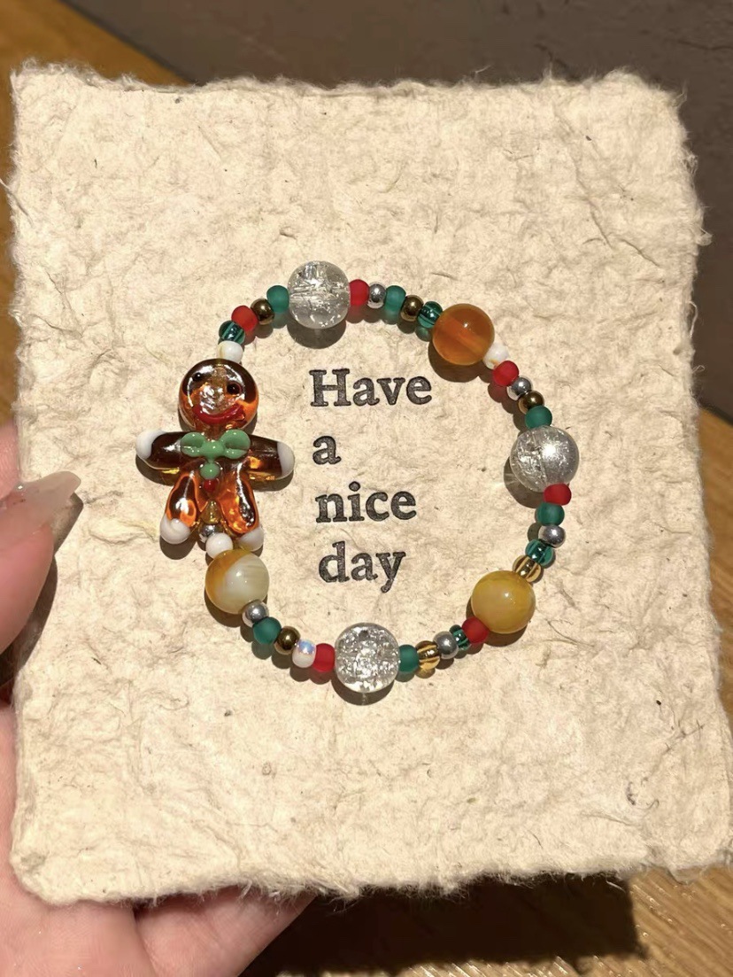 Christmas Tree, Gingerbread Pattern Cute Classic Style Christmas Tree Gingerbread Glass Beaded Chain Beaded Bracelets Christmas Wholesale