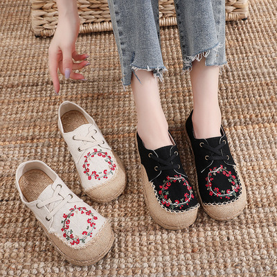 Japanese blossoms lace-up shoes embroidered shoes old Beijing cloth shoes cotton canvas art DaTouXie