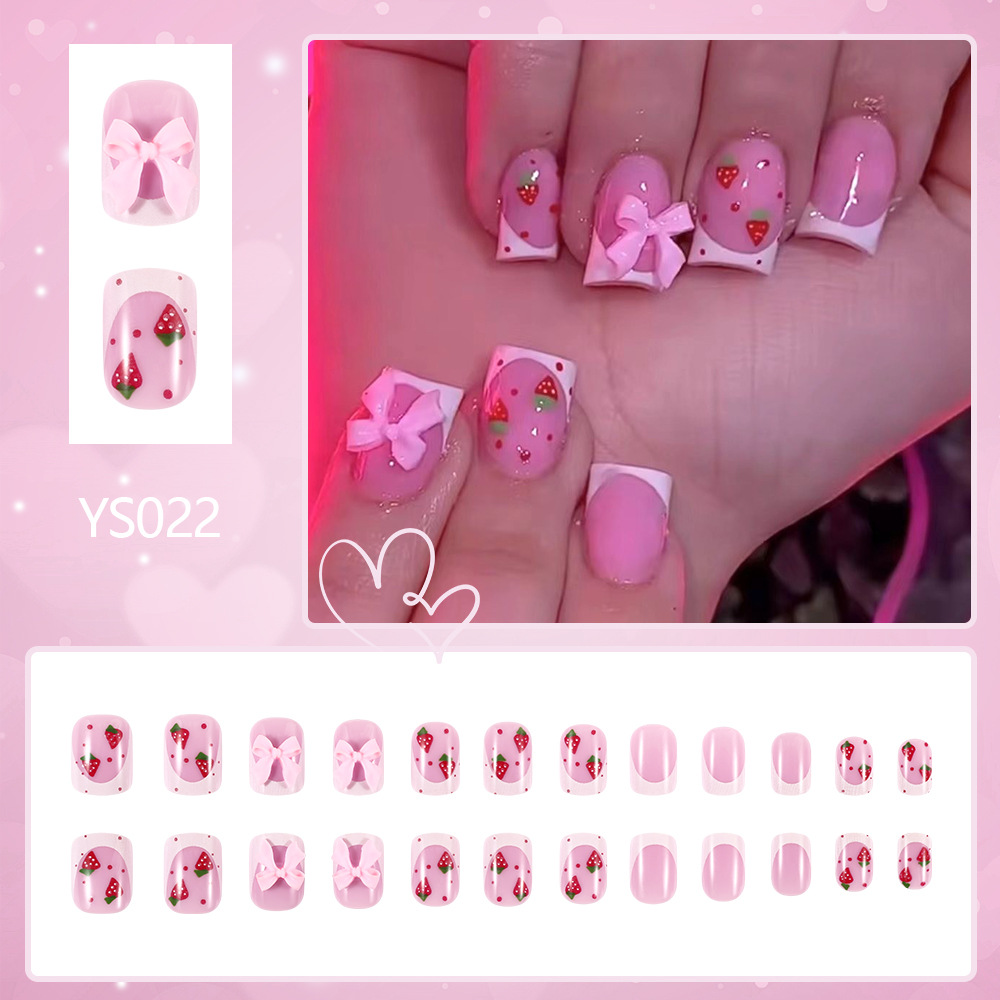 25g Weight press-on nails Nail Supplies Plastic Material Valentine'S Day Festival Knot, Strawberry, Butterfly, Bow Knot Pattern Valentine'S Day Knot Strawberry Butterfly Plastic Press-on Nails 3