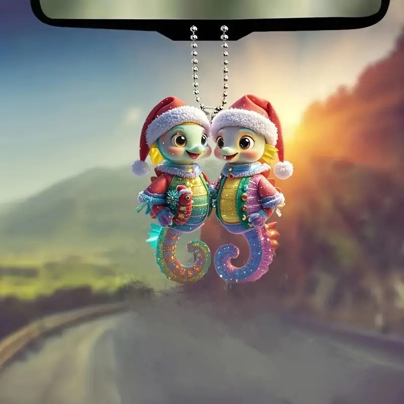 Acrílico transfronterizo nuevo pequeño tiburón de Navidad colgante decoración del espejo retrovisor del automóvil colgante llavero colgante image 2