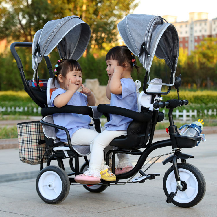 Children's three-wheeled bike for double for twins
