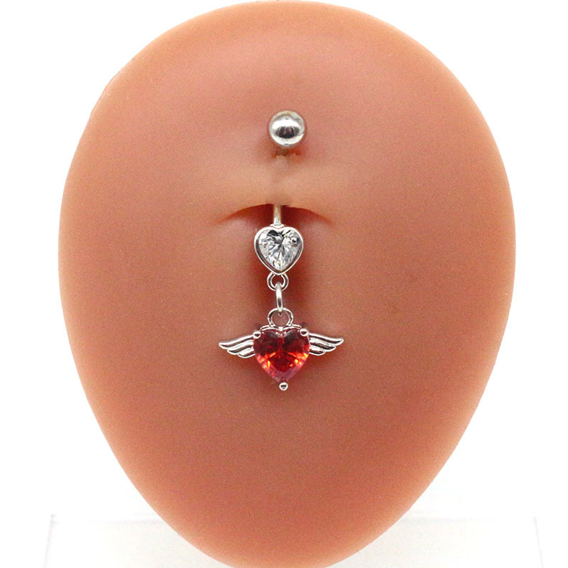 Electroplating Gold Plating Process Zircon Inlay Material Fashion Heart Shape Stainless Steel Plating Zircon Belly Ring