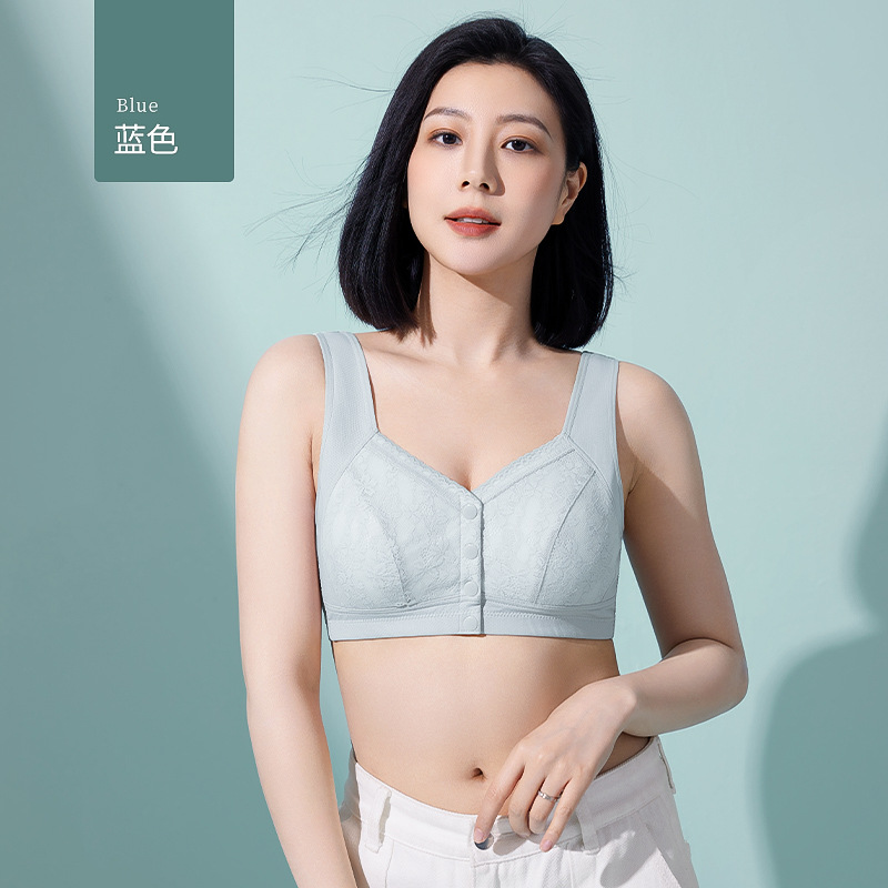 Ropa interior de madre sujetador con hebilla delantera para mujer sin anillo de acero para mujeres de mediana edad y ancianas, sujetador de chaleco fruncido de gran tamaño, estilo fino verano