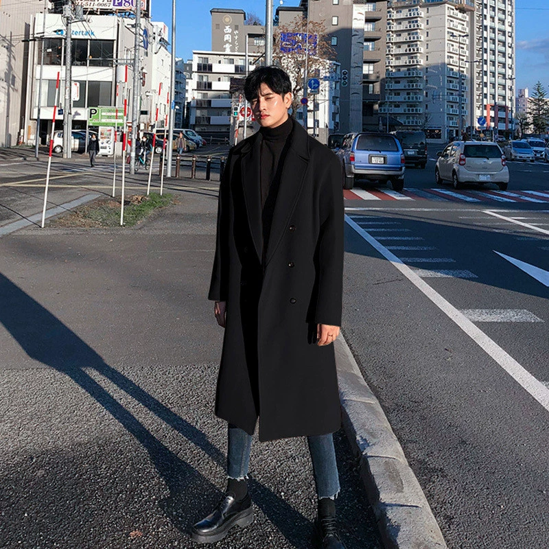 2024 осень и зима новый толстое мужское шерстяное пальто мужское корейское издание свободная тенденция шерстяная ветровка двубортная куртка