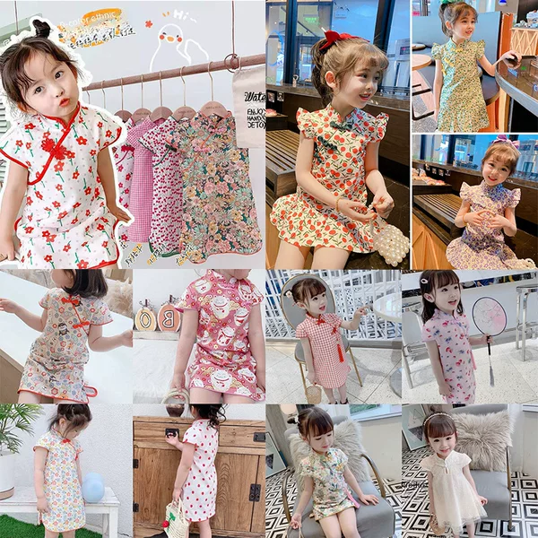 Girls Chinese style retro Hanfu summer children's western style cheongsam dress baby skirt cross-border a generation of hair