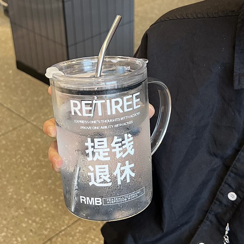 杯子耐高温办公室把手杯超大容量玻璃杯宿舍1L喝水杯高硼硅吸管杯|undefined
