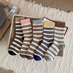 撞色条纹袜子女春秋季中筒袜ins潮韩系夏季堆堆长袜工厂批发