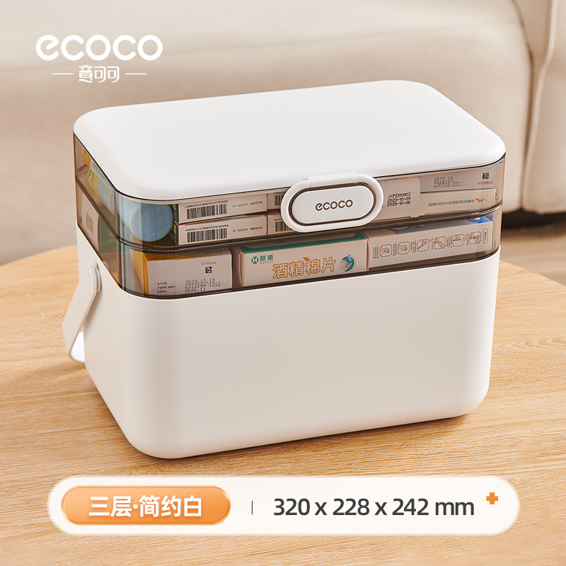Caja de medicina doméstica de gran tamaño de Icoco, caja de medicina doméstica de gran capacidad, caja de medicina multicapa de almacenamiento de medicamentos de gran tamaño.