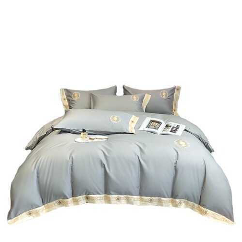 High-end light luxury 13376 Xinjiang long-staple cotton four-piece set, all-cotton pure cotton embroidered bedspread, solid color bed sheet set