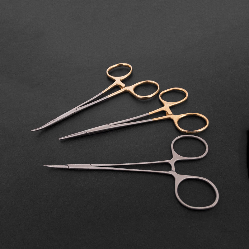 不锈钢蚊式止血钳12.5金色手柄显微精细微血管钳去眼袋双眼皮