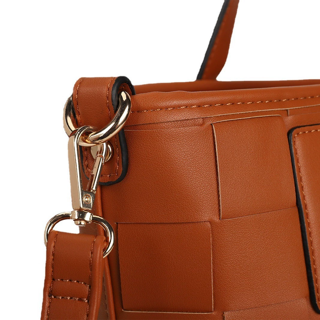Capacious woven design retro bag, genuine leather, custom-made