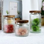 厨房玻璃储物罐条纹，木盖玻璃储物罐，杂粮储物罐，厨房收纳罐