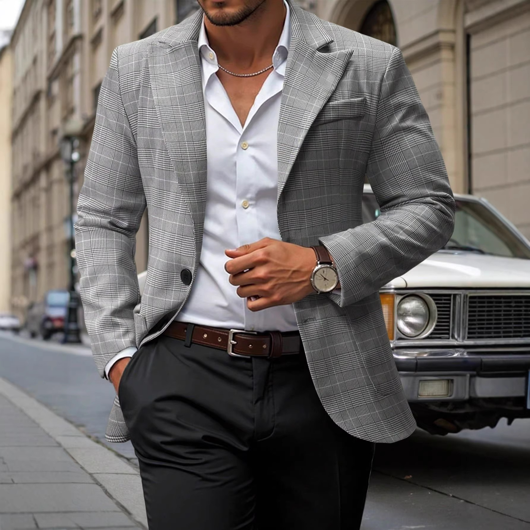 2026 Cross-Border European And American Suit Two-Button Plaid Notched Lapel Large Pocket Men's Blazer 250211_voghion.com