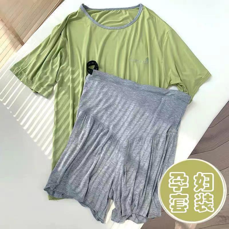 (2개) 임산부복 여름 반팔 잠옷 여름 배꼽 반바지 홈수트 임신 기간 얇은 임산부복 홈복