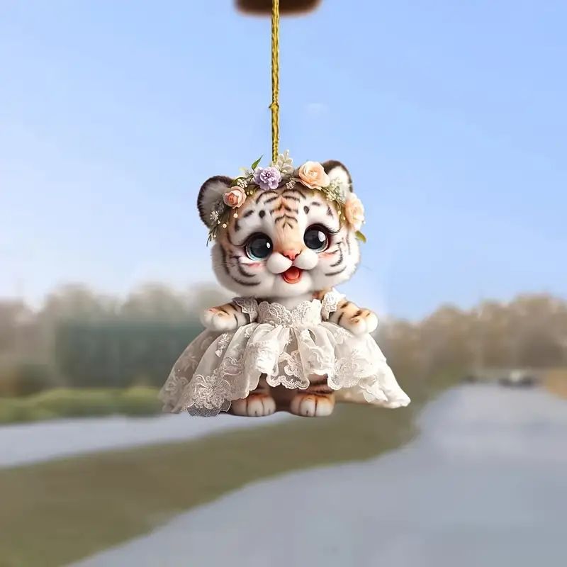Acrílico nuevo vestido de boda pequeño tigre colgante de vacaciones plano transfronterizo espejo interior decoración colgante mochila
