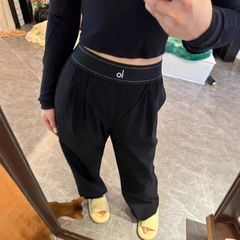 青岛Alo class休闲运动长裤女梭织阔腿裤高腰织带宽松显瘦轻薄