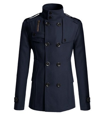 New Woolen Slim Fit Mid length Fabric Windbreaker Men's Coat N3_voghion.com