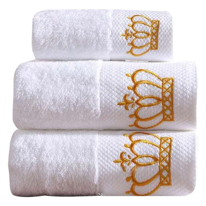 Pure Cotton Hotel Towels, Absorbent Hotel Bath Towel Set with Embroidered Logo, All-Cotton White Towels, Wholesale from Source Factory