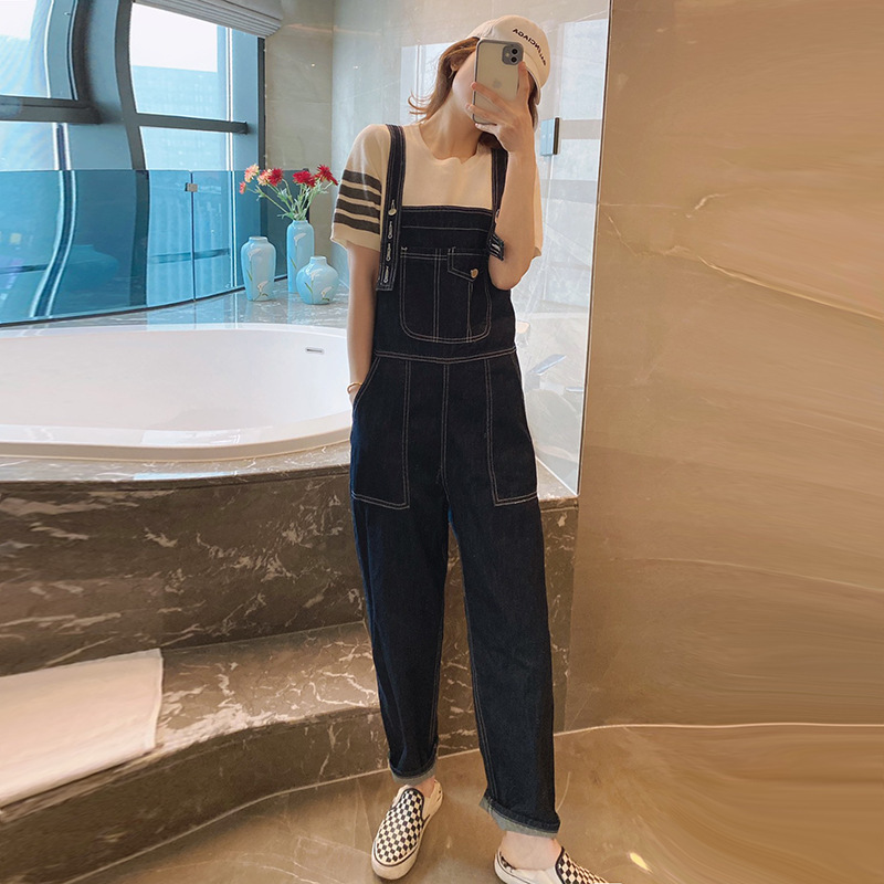 Douyin Chunxi Road Street Pats Same Blue Denim Bib Pants Women's Spring and Summer New One-piece Jeans Jumpsuit