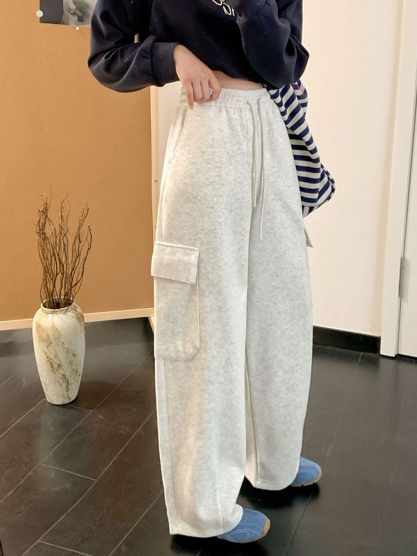 美式阔腿工装裤女春秋款宽松直筒抽绳束脚两穿多口袋休闲长裤批发|undefined
