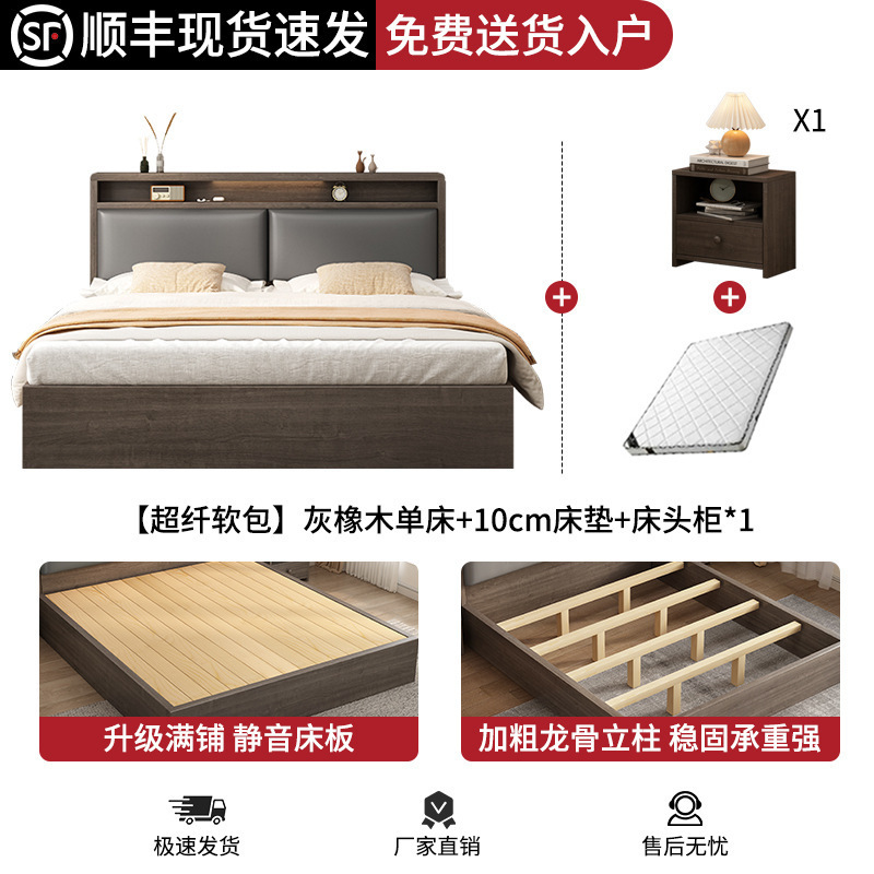 床实木床1米8双人床卧室床出租房用软包床1.5m储物床1米2单人床架|undefined