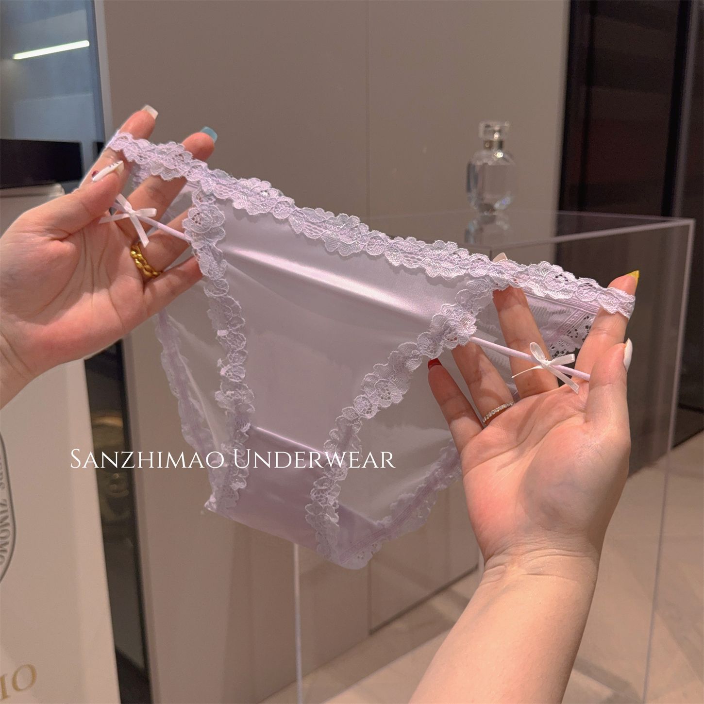 Romantic Sakura~Summer Bright High-Slit Sexy Satin Panties Lightweight Breathable Mesh Pure Desire Women's Briefs