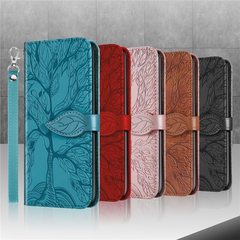 Foreign trade life tree embossing for Samsung S24PLUS phone case card bracket S23U flip leather case A55