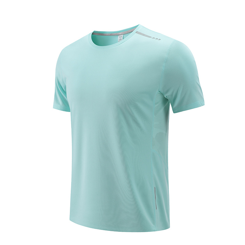 Deportes de verano ocio al aire libre ropa de secado rápido para hombres y mujeres cuello redondo manga corta suelta más tamaño grupo corriendo camiseta de seda de hielo L