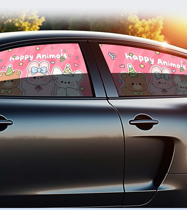 Cute Cartoon New Car Sunshade Curtain, Sun Protection and Heat Insulation Magnetic Sunshade Board, Window Glass Film